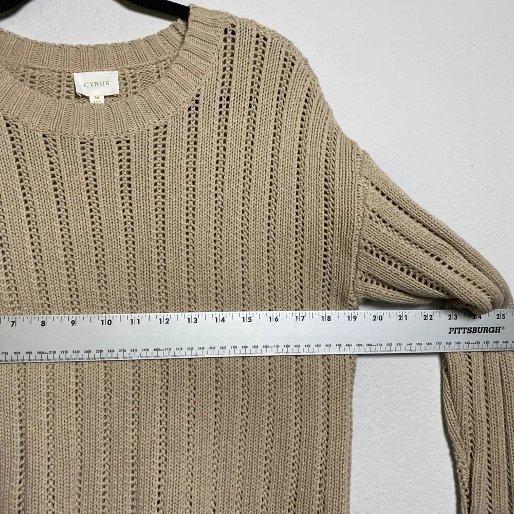 Cyrus‎ Tan Open Knit Sweater Medium Coastal Grandma Minimalist Neutral Casual